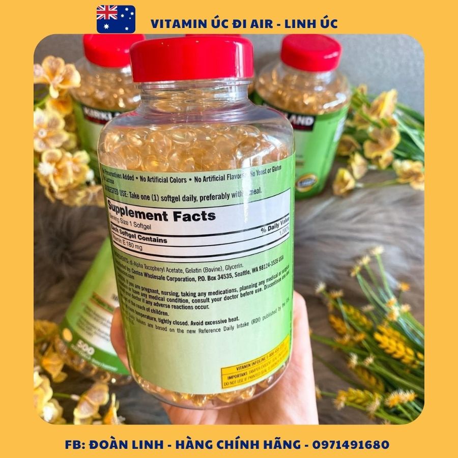 Viên Uống Vitamin E 400 IU 500 Viên Kirkland Của Mỹ, Hàng chuẩn Mỹ, Vitamin E Mỹ 500v Kirkland 400ui hỗ trợ làm đẹp da