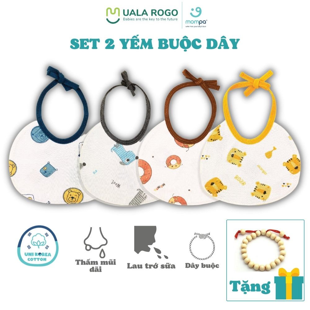 Yếm sơ sinh buộc dây Mompa thấm mũi dãi trớ sữa cho bé vải Cotton thấm hút mềm mại co giãn 024
