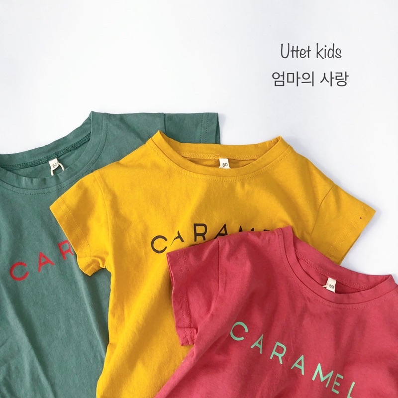 ÁO THUN  HÀN QUỐC CARAMEL DÀNH CHO BÉ GÁI VÀ BÉ TRAI 3 MÀU