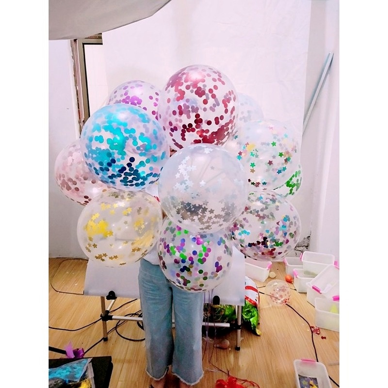 5 Bong Bóng Trong Suốt Có Giấy Bạc Kích Thước 12 Inch Dùng Trang Trí Tiệc Cưới