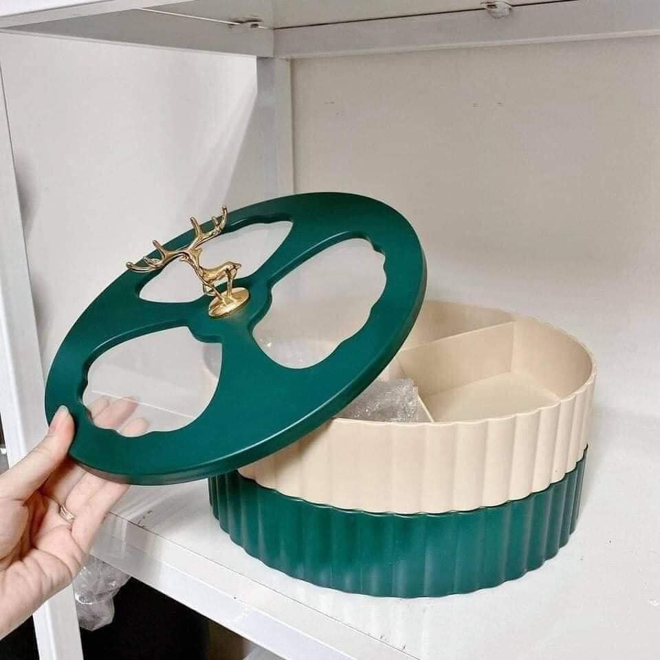 Khay Mứt Tết, Hộp Đựng Bánh Kẹo Hình Con Hươu Hợp Kim 2 Tầng Cao Cấp, Sang Trọng Phong Cách Châu Âu