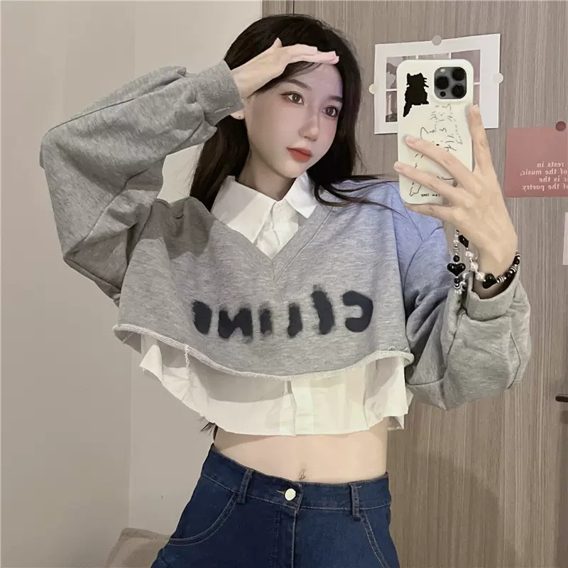 Áo kiểu crop top ZHELIHANGFEI giả hai lớp cá tính thời trang dành cho nữ | BigBuy360 - bigbuy360.vn