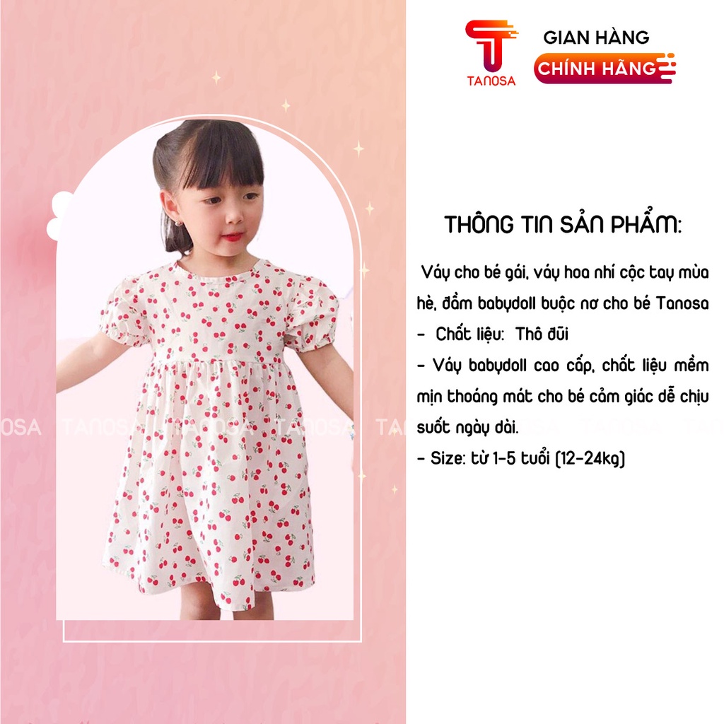 Váy hoa nhí cộc tay TANOSA đầm xòe cột nơ điệu đà cho bé gái 1-5 tuổi