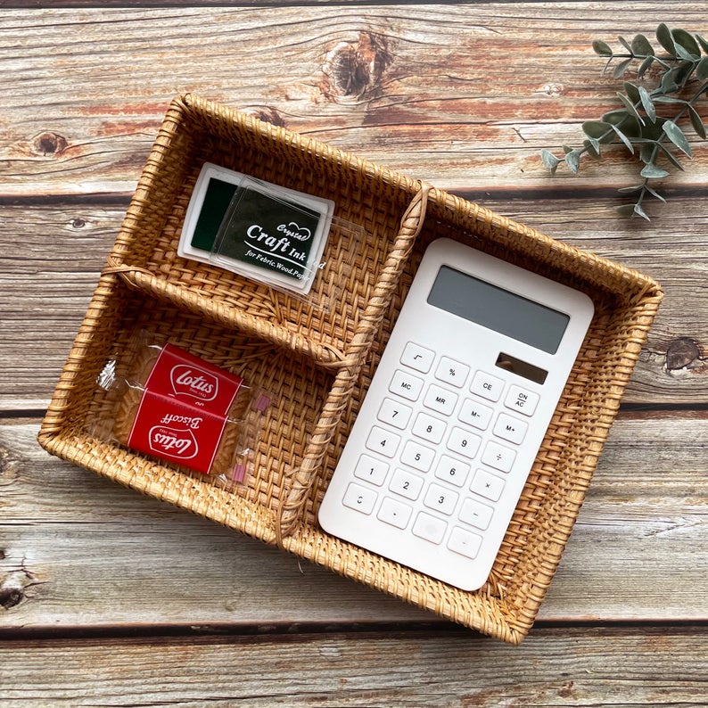 Khay chia ngăn mây tre đan, kích thước 26x19x6