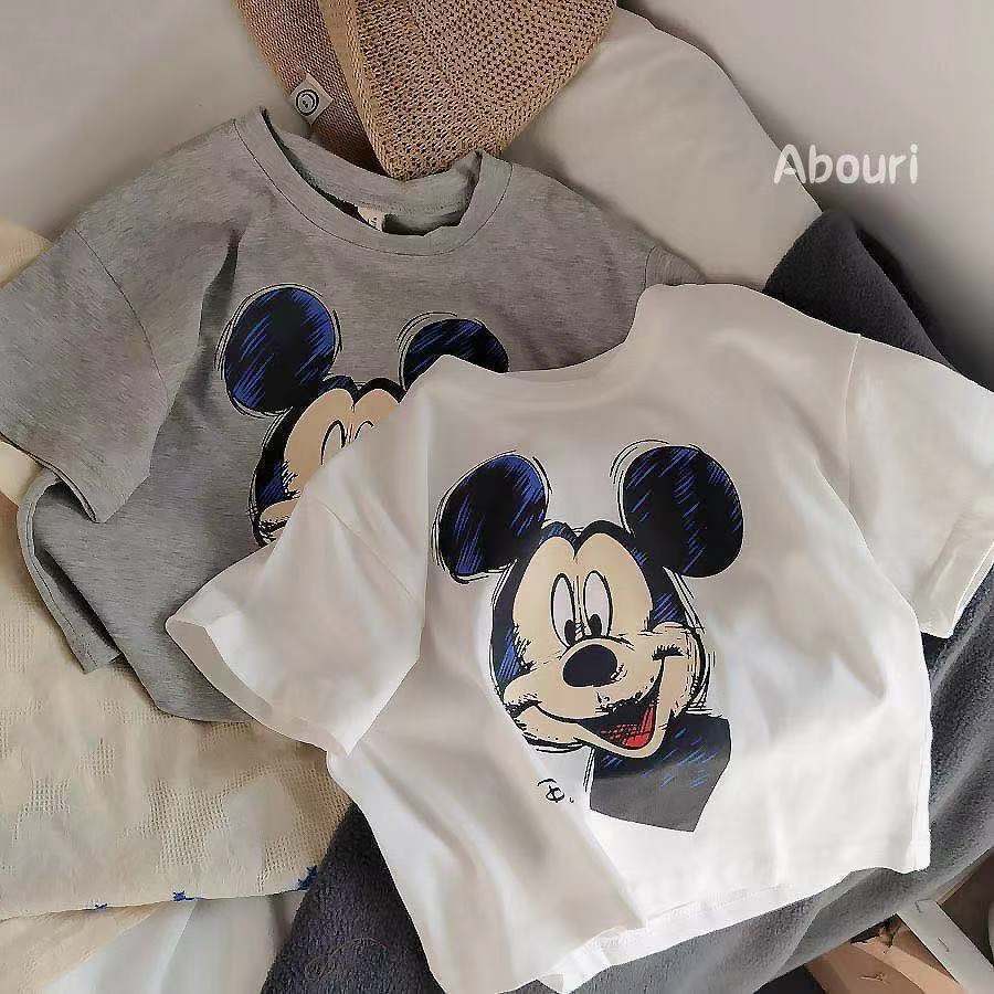 Áo Thun Cotton Tay Ngắn In Hình Chuột Mickey Hoạt Hình Dành Cho Bé Trai Bé Gái