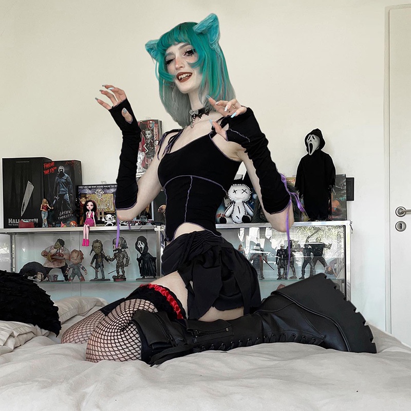 Ins Áo Tank Top Hở Lưng Có Dây Cột Phối Ren Phong Cách Bán Chạy