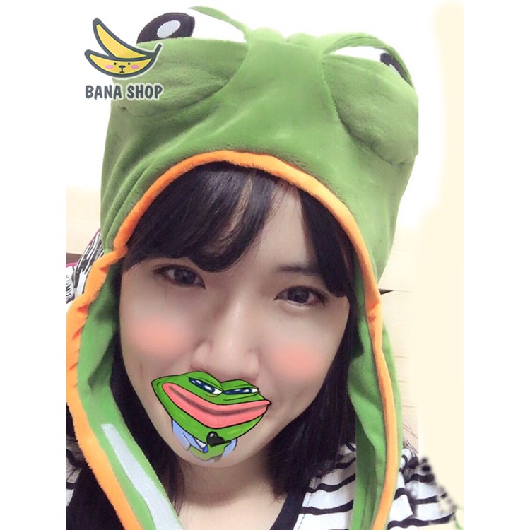 Mũ lông trùm đầu hình thú ếch xanh Pepe sad frog siêu bựa dành cho vozer voz