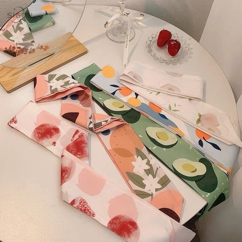 Dây Cột Tóc Bằng Lụa Mỏng Họa Tiết Trái Cây Xinh Xắn Cho Nữ