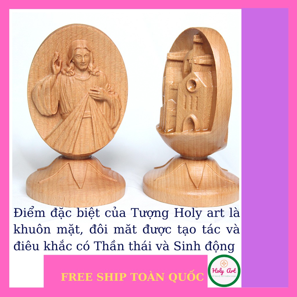 Tượng Lòng Chúa Thương Xót bằng gỗ  KT: 12x7cm, Tượng để ô tô, trang trí, Quà tặng người thân