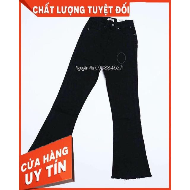 QUẦN ỐNG LOE ĐEN DÀI- chất jeans dày mềm- (hình thật)