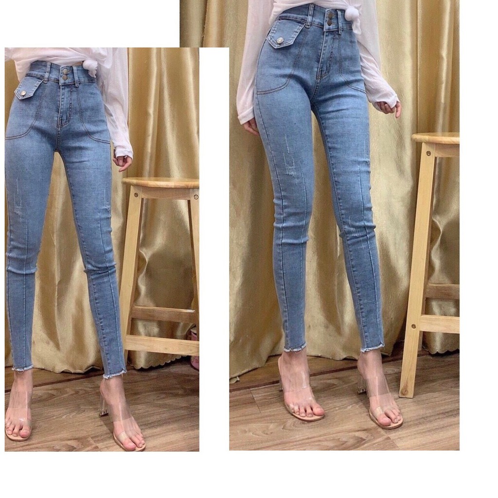 Quần jean nữ LẮP MIỆNG TÚI KIỂU 1 BÊN hai cúc trước ( LƯNG SIÊU CAO ) màu xanh nhạt ( 26-30 ) MSFF7