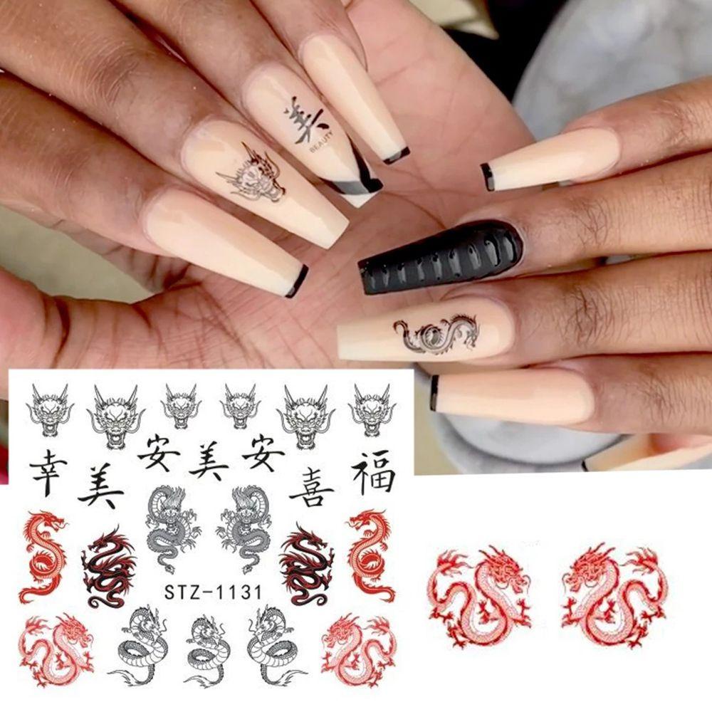 NIUYOU Set 1 / 4 Hình Dán Móng Tay Hình Rắn Đen Đỏ