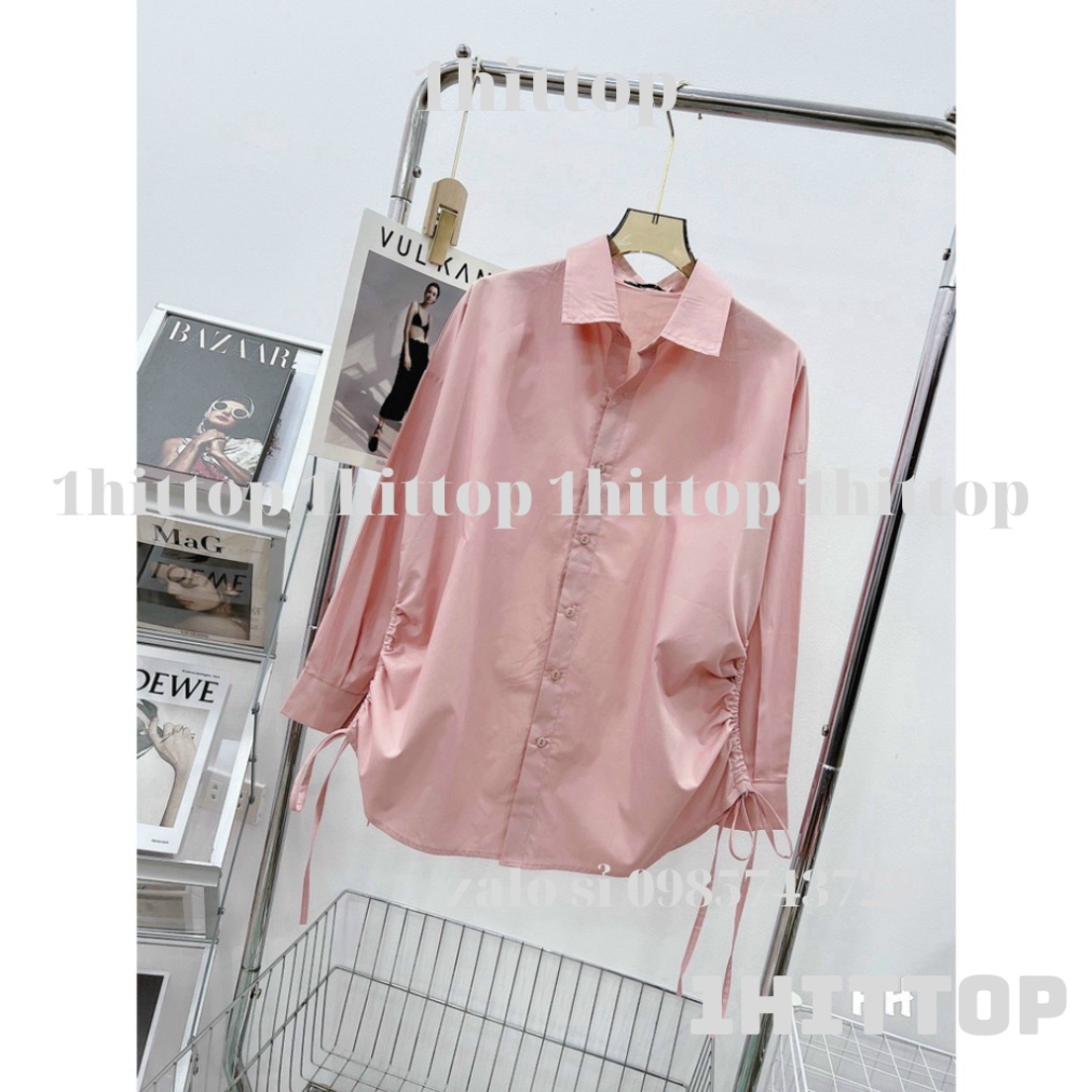 áo sơ mi tay bồng rút eo 2 màu trắng hồng HA00055 1hittop
