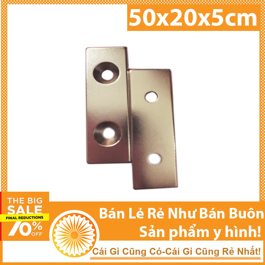 Nam châm đất hiếm hình chữ nhật 50x20x5mm có lỗ bắt vít nam châm gắn cửa tủ