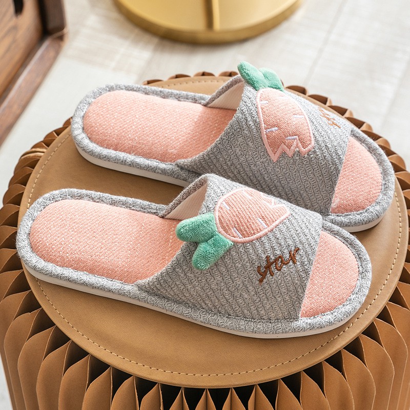 Dép Vải Bố Đay Hở Mũi Chân Đi Trong Nhà Hình Cà Rốt Dễ Thương - Mẫu 03