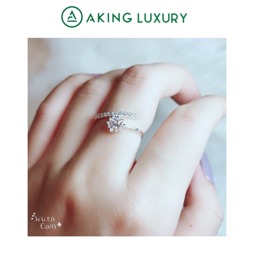 Nhẫn bạc AKING LUXURY AK08 cao cấp, Nhẫn bạc nữ ngôi sao nhiều màu thiết kế duyên dáng,trẻ trung, Nhẫn nữ mới nhất 2021