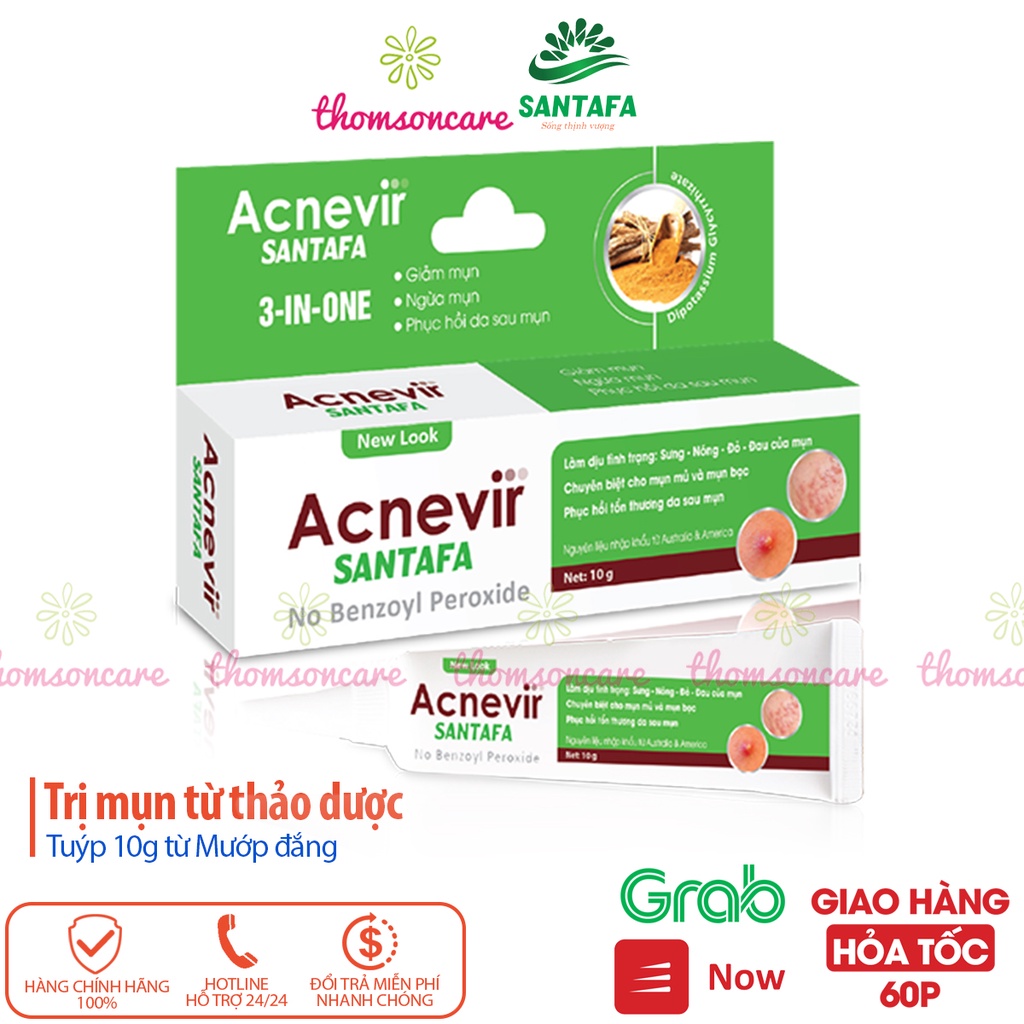 Kem ngừa mụn Acnevir Santafa Xanh - giảm mụn cám trứng cá, đầu đen từ thảo dược mướp đắng, tinh dầu tràm cho cả nam, nữ