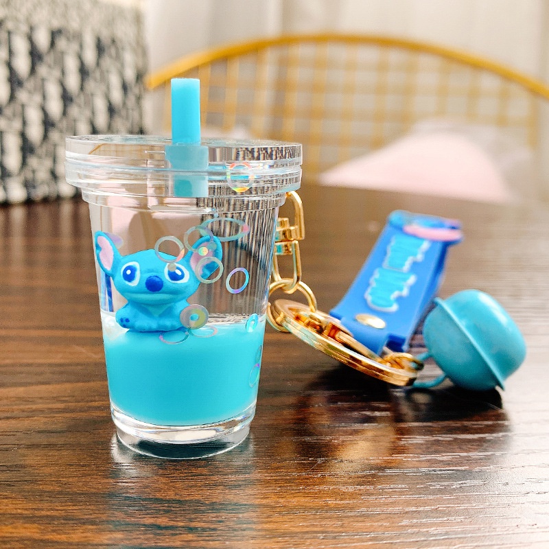 Móc khóa Trà sữa hình Stitch xanh đáng yêu