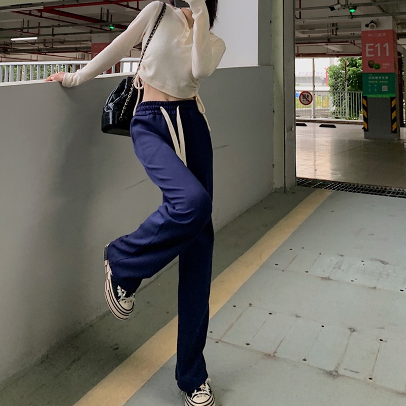 Quần Thể Thao Nữ Lưng Cao Ống Rộng Dây Rút Bản To Cá Tính Phong Cách Hàn Quốc Thời Trang Sugal QUAN NU 036V2