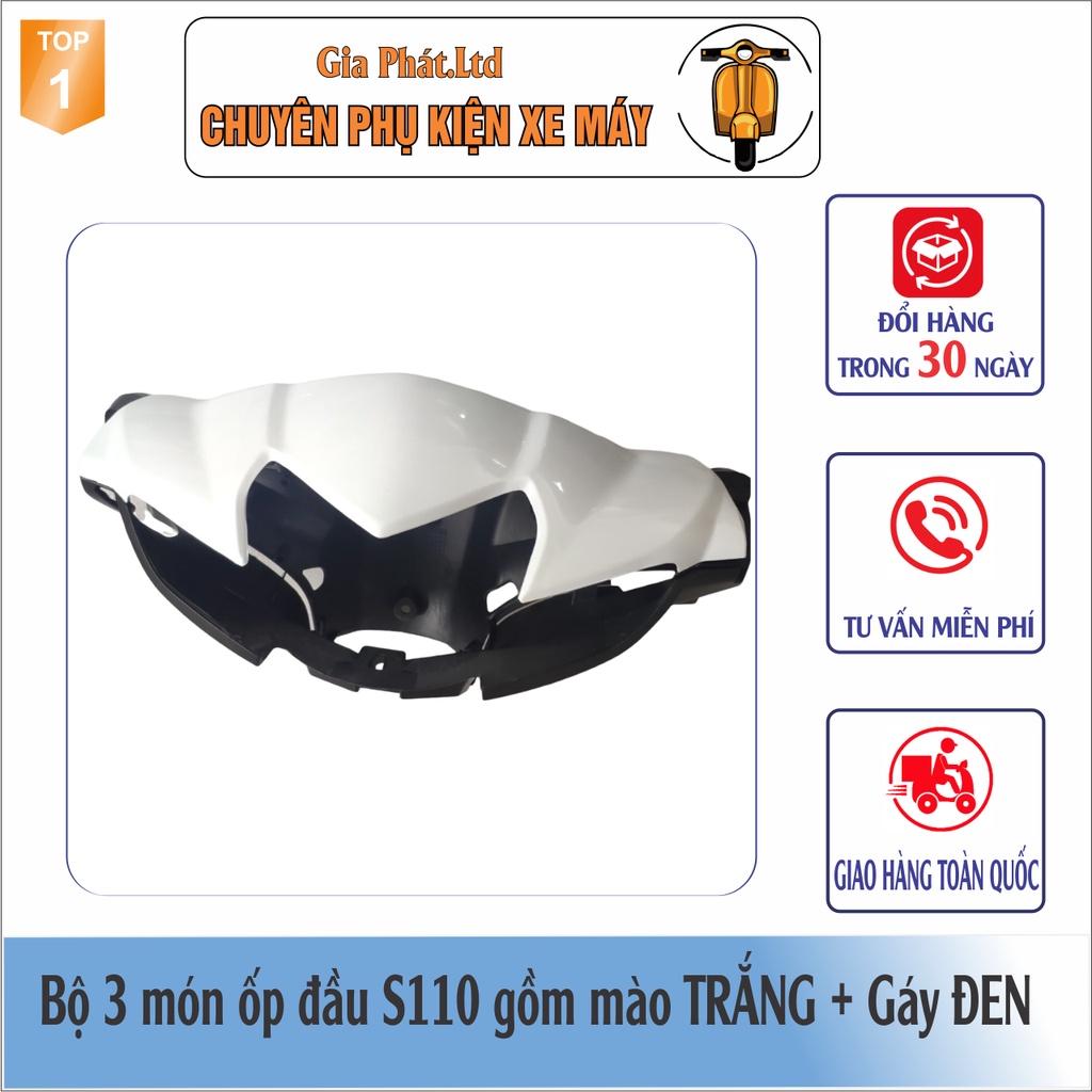 Combo ốp đầu Wave S110  gồm MÀO TRẮNG + GÁY ĐEN + và Pha đèn kèm bóng