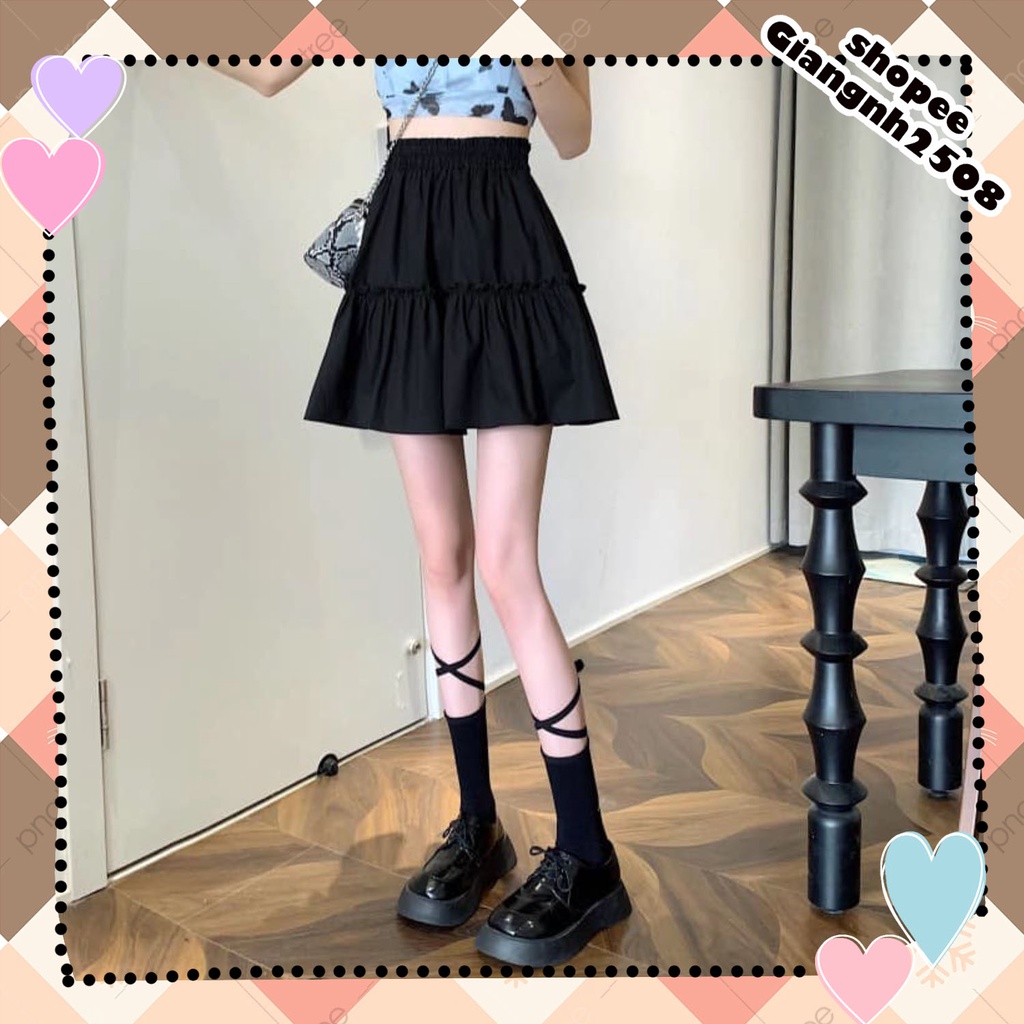 CV002 Chân váy xòe nhún bèo Ulzzang xinh xắn  hai màu trắng đen, Đầm ngắn công chúa tiểu thư bánh bèo cute