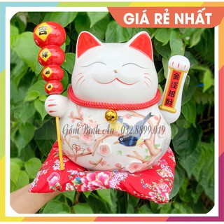 (MÈO THẦN TÀI 25 CM HOA VĂN XIÊN ĐỎ VÀNG ) Mèo vẫy tay chất lượng hàng cao cấp rẻ đẹp, chất lượng!