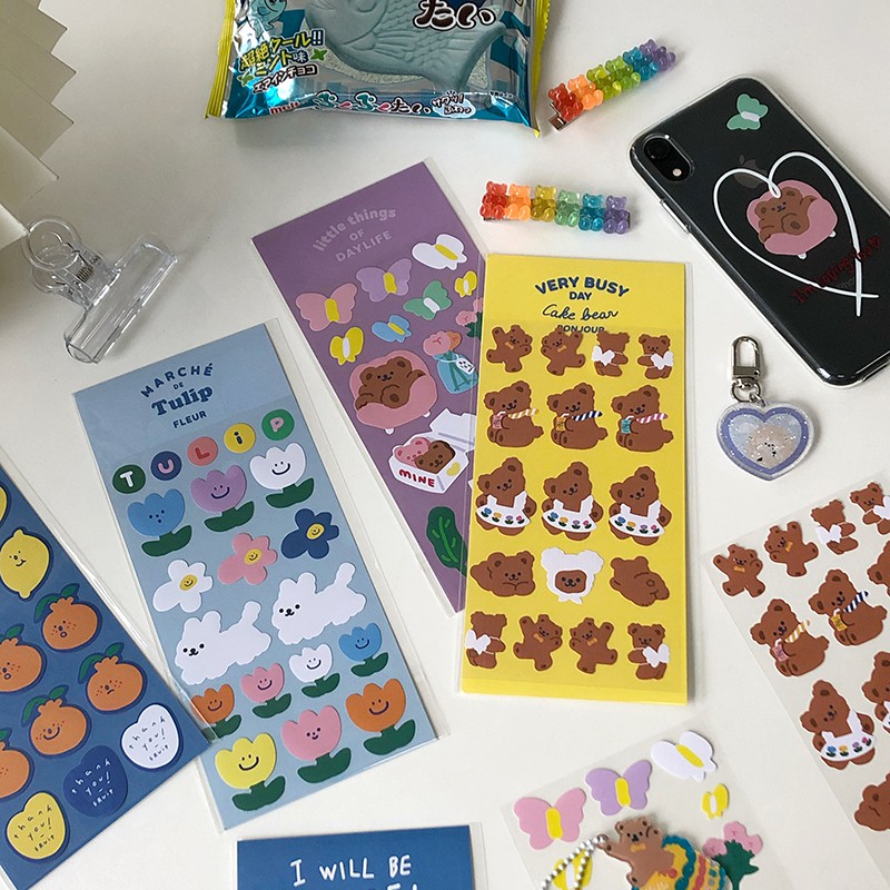 Miếng dán trang trí sổ tay / album ảnh hình hoạt hình kiểu Hàn Quốc dễ thương chống thấm nước diy