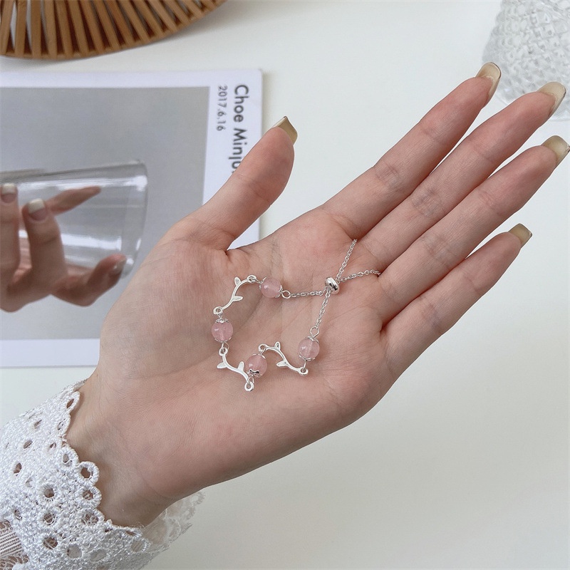 Lắc Tay Khoá Rút Charm Đá Hồng - Vani Store [TS000590]