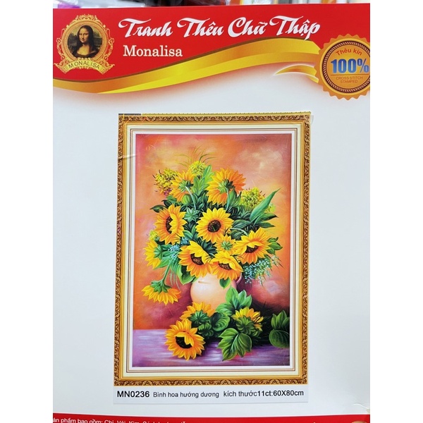 Tranh Đính Đá-Tranh Thêu Bình Hoa Hướng Dương Vs076,MN0236