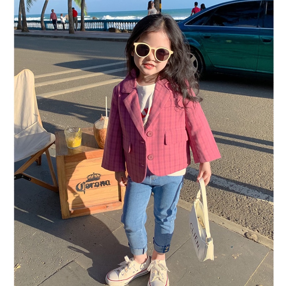 A85- Áo blazer bé gái caro size 90 - 140, quần áo trẻ em quảng châu cao cấp