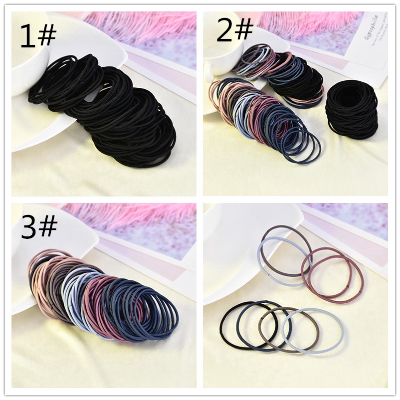 Bộ 100 sợi dây thun cột tóc màu trơn cao cấp