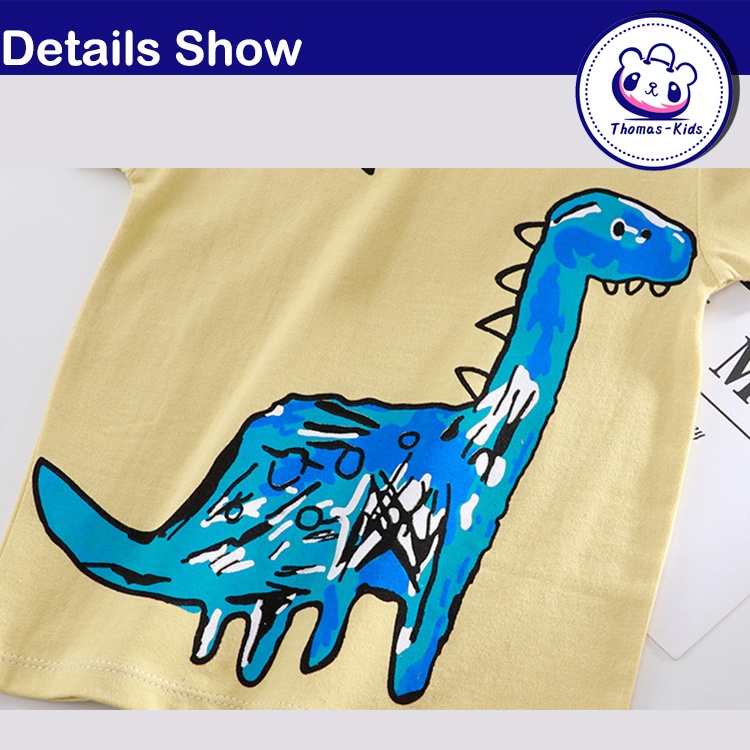 Set Đồ 2 Món Gồm Áo Thun Cotton Tay Cộc In Họa Tiết Khủng Long Hoạt Hình + Quần Ngắn Thời Trang Cho Bé Trai Và Gái 1-5 Tuổi