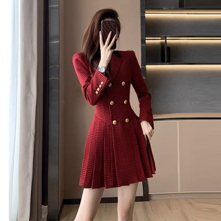 Kira dress - Váy xếp ly dạ đỏ