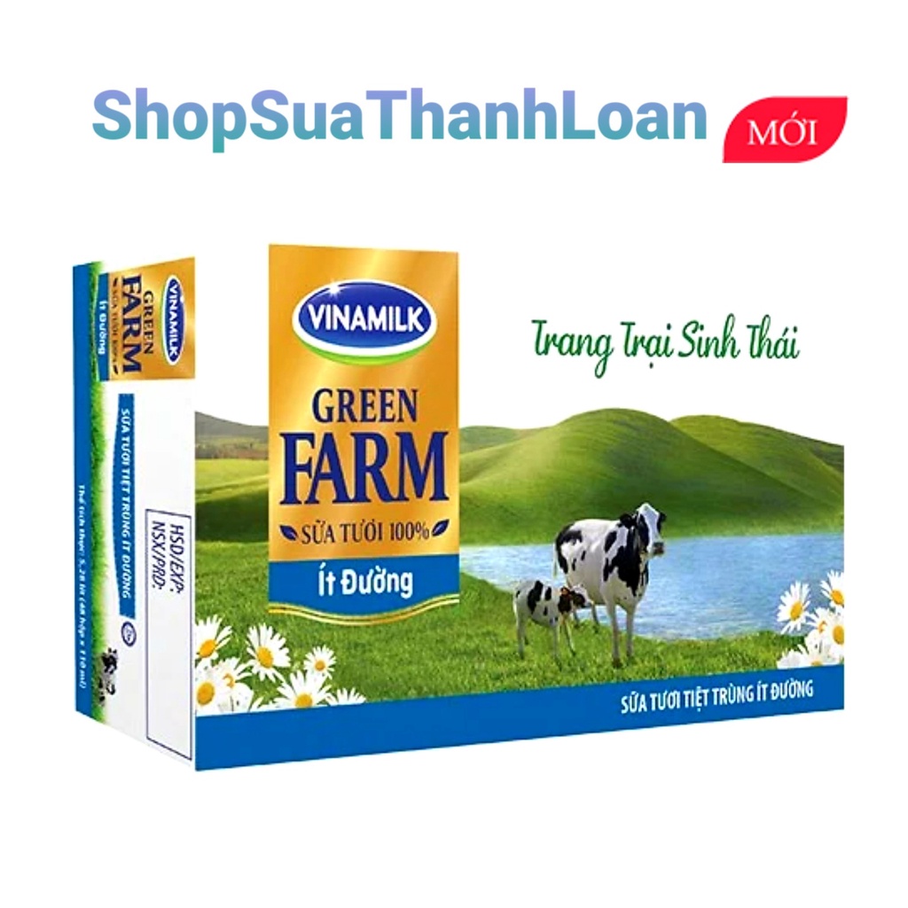 [HSD T7-2022] Thùng 48 Hộp Sữa Tươi Tiệt Trùng Vinamilk Green Farm Ít Đường 110ml