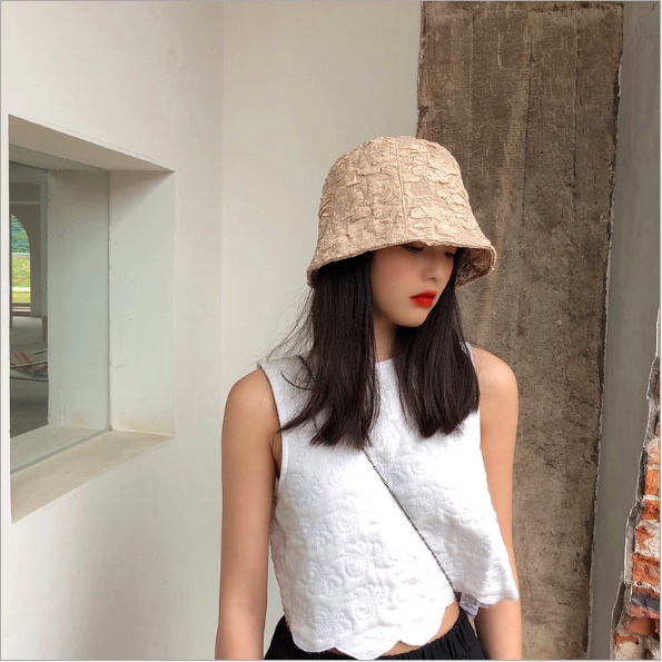Larosabyh: Mũ Bucket vải vân 2 màu đen/ beige sang chảnh [M002]