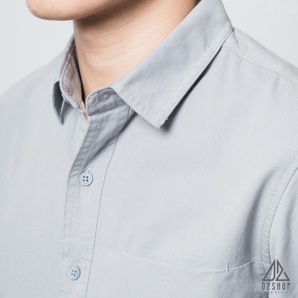 Áo sơ mi nam D2shop, áo sơ mi dài tay nam, vải xéo, túi mổ, màu xanh dương