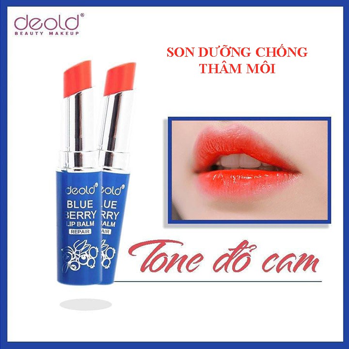 Son Dưỡng Ngừa Thâm Môi Deold Blueberry Lip Balm màu Đỏ Cam 3.3g