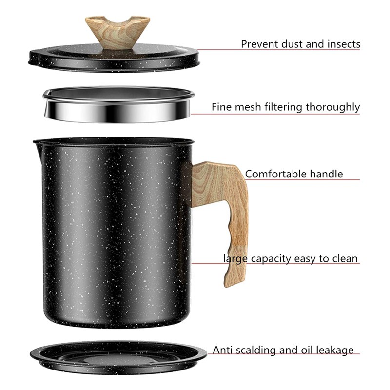 Bacon Grease Storage Stainless Steel-1.4 L Grease Keeper Can (Black)