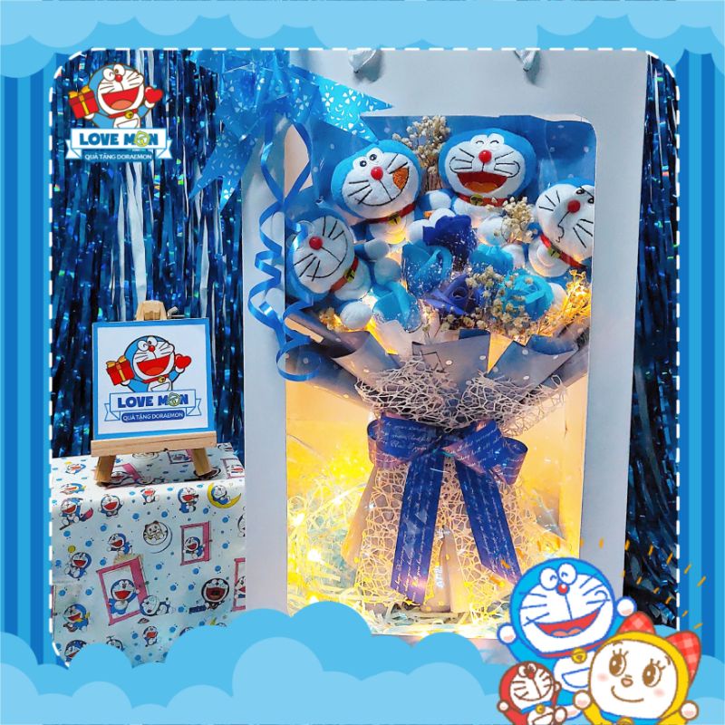 ] BÓ HOA GẤU BÔNG DORAEMON DỄ THƯƠNG, Hàng handmade sáng tạo