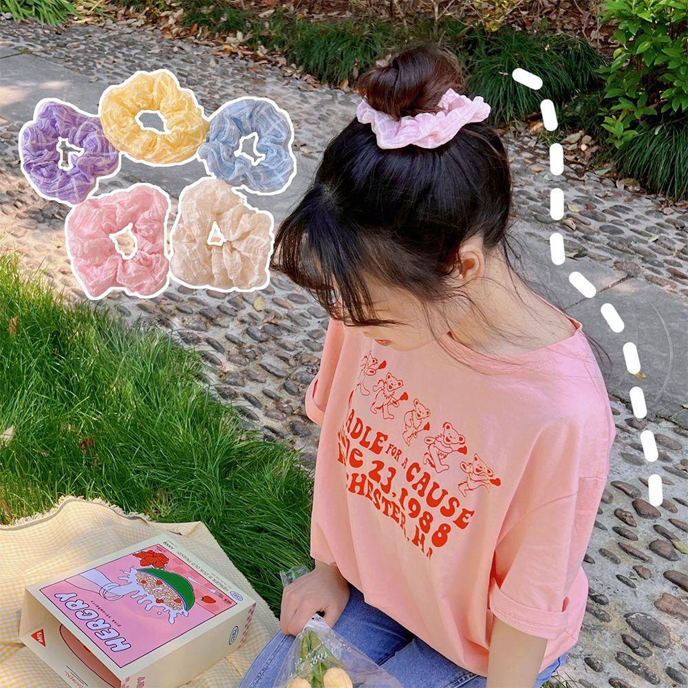 Dây Buộc Tóc Vải Lưới Thêu Họa Tiết Phong Cách Hàn Quốc