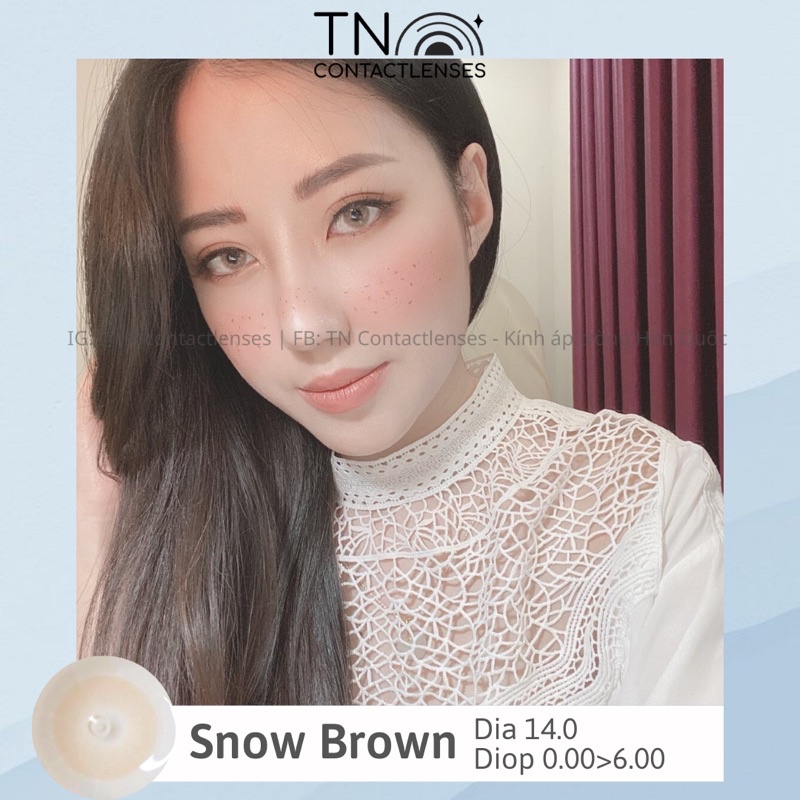 Kính áp tròng Snow Brown nâu sáng tây 14.0 - Độ cận 0->6 - HSD 6 tháng