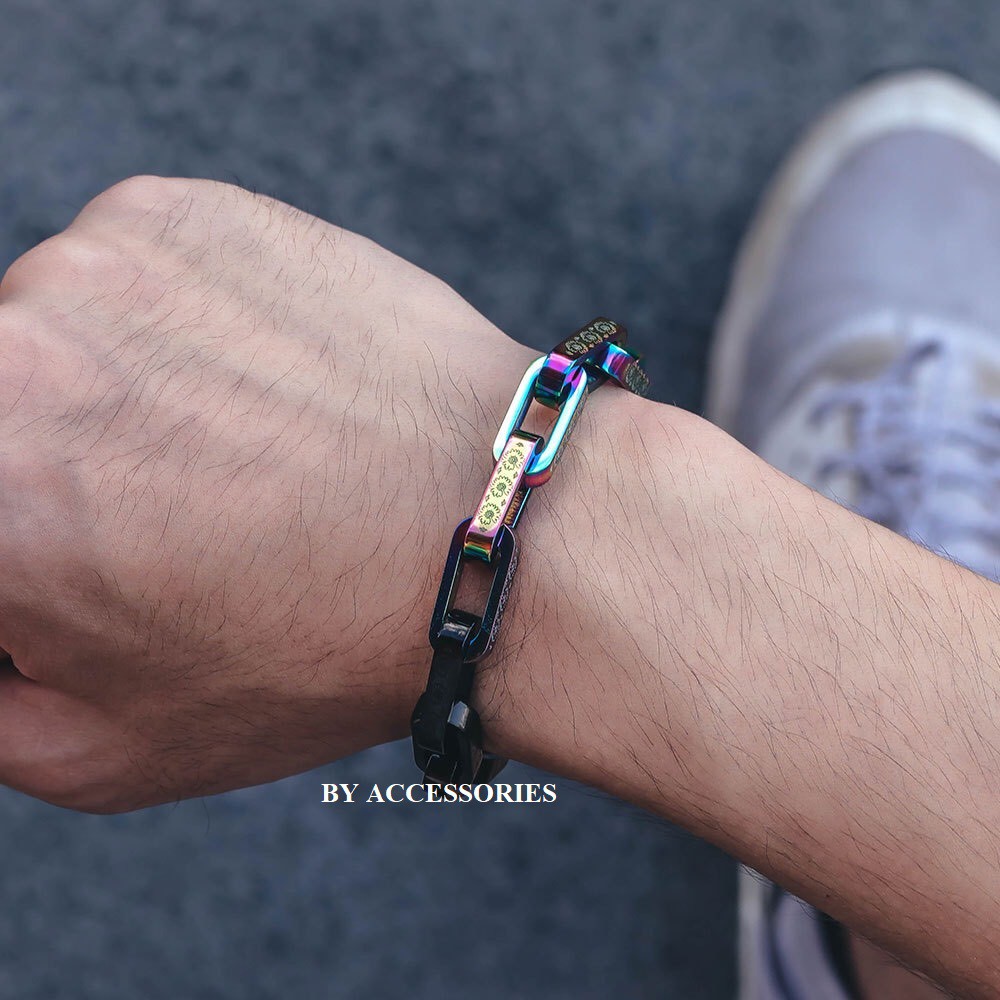 Lắc tay titan xích chữ nhật dày họa tiết hoa hướng dương không gỉ giống mẫuLV