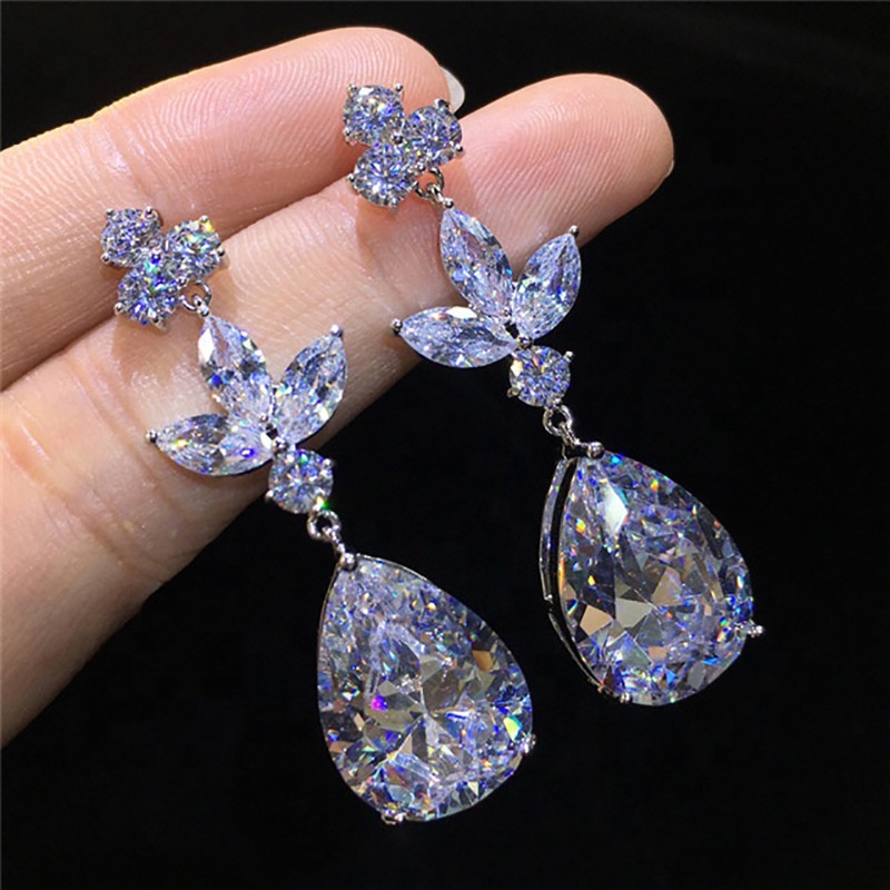 Bông Tai Hình Giọt Nước Đính Đá Zircon Cỡ Lớn Phong Cách Hàn Quốc Thời Trang Cho Nữ