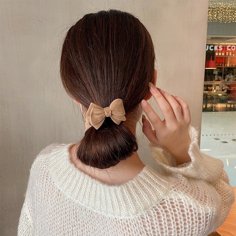 Dây cột tóc cao su đính nơ phong cách retro Hàn Quốc thời trang