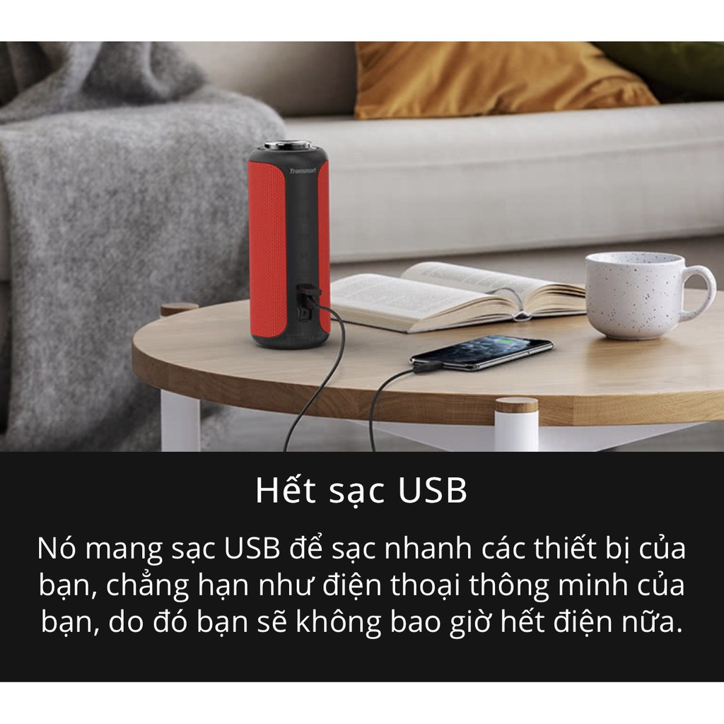 Loa Tronsmart T6 Plus Nâng Cấp Phiên Bản Bluetooth 5.0 Âm Thanh Vòm 360 °, Kết Nối NFC Chống Nước IPX6