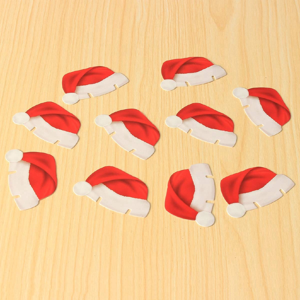 10PCS set Xmas Hats Champagne Wine Glass Caps Christmas DIY Decoration