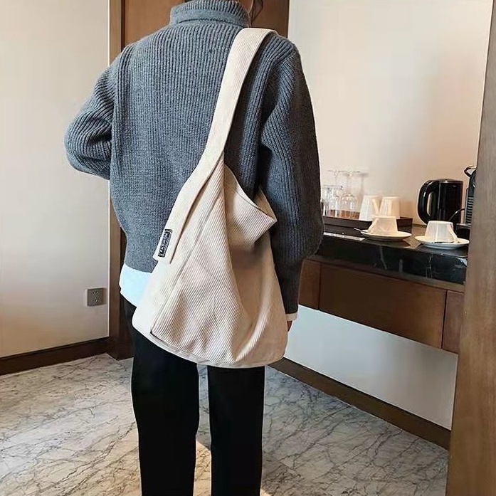 Túi Đeo Vai Vải Nhung Kẻ Sức Chứa Lớn Phong Cách Retro Kiểu Mới Dễ Phối Đồ Cho Học Sinh