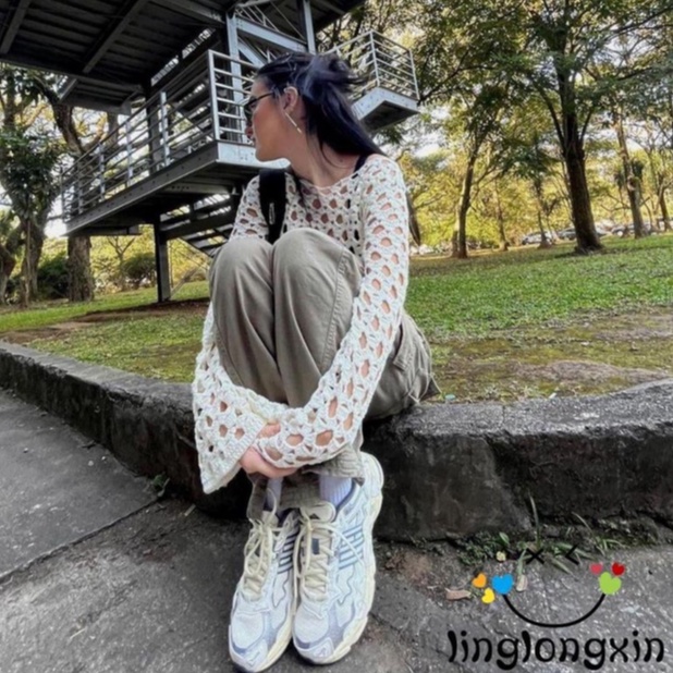 Áo Croptop Dệt Kim Tay Dài Màu Trơn Dáng Ôm Đơn Giản Linglongxi2