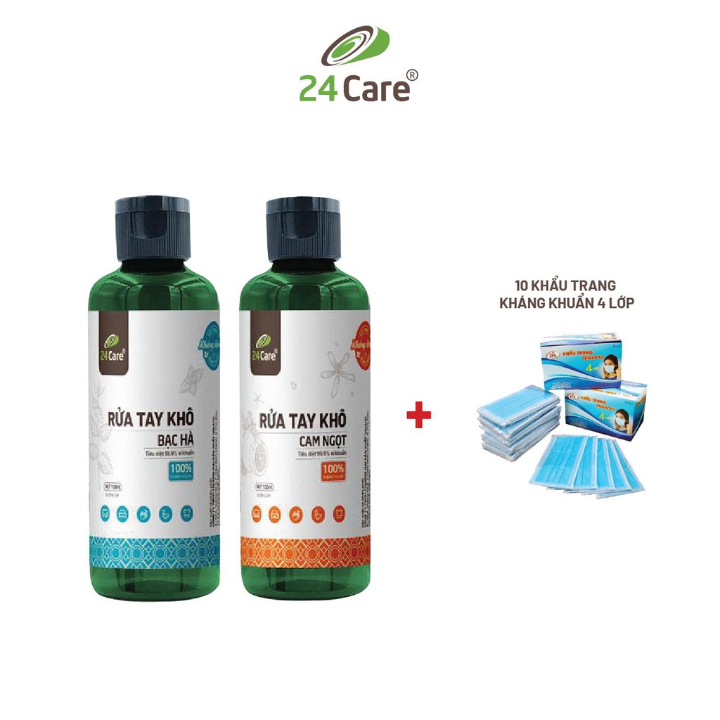 Combo 2 Nước rửa tay khô tinh dầu Cam & Bạc Hà 24Care 100ML– diệt khuẩn 99,9% | BigBuy360 - bigbuy360.vn