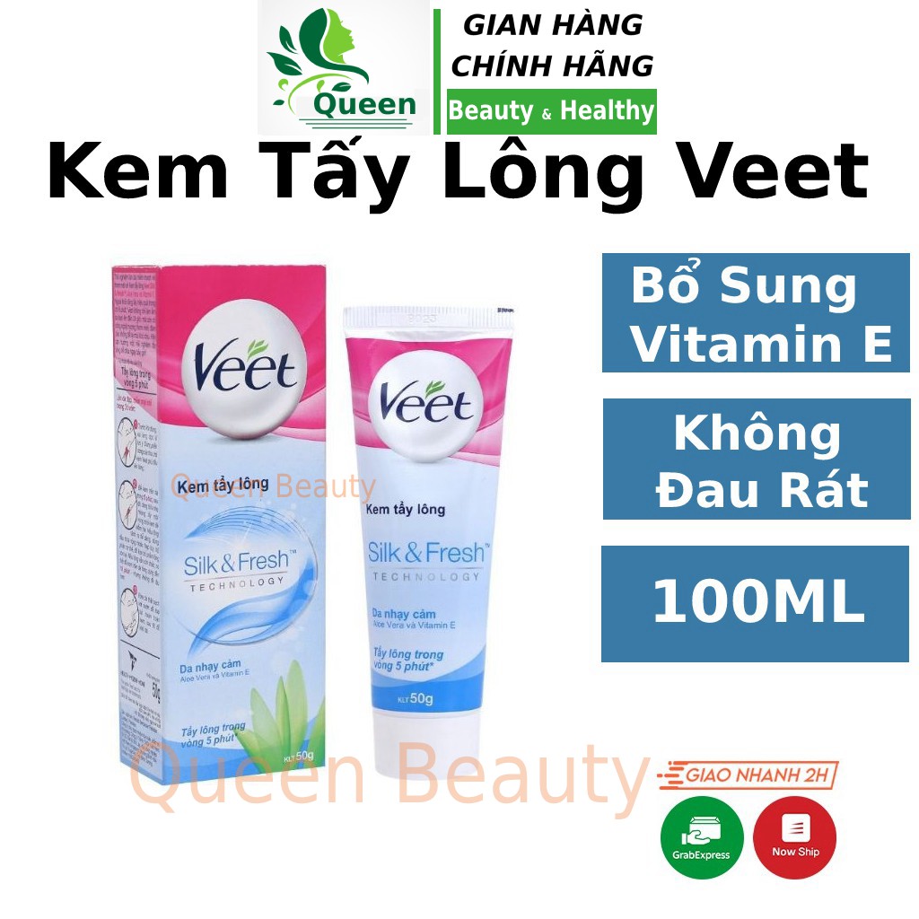 Kem tẩy lông Veet Hair Removal Cream 100ml huyền phi tẩy lông chân tay nách vùng kín không gây đau rát - Queen Beauty